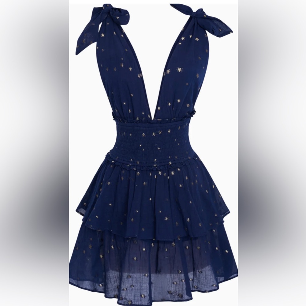 Navy Blue Dress with Gold Star Accents